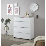 HBZ Kommode »Santorin Mehrzweckschrank mit Schubkästen, BxHxT 90x99x40 cm«, (1 St.), Mit 4 Schubkästen mit Softclose, Glasfront und Glasoberboden, weiß