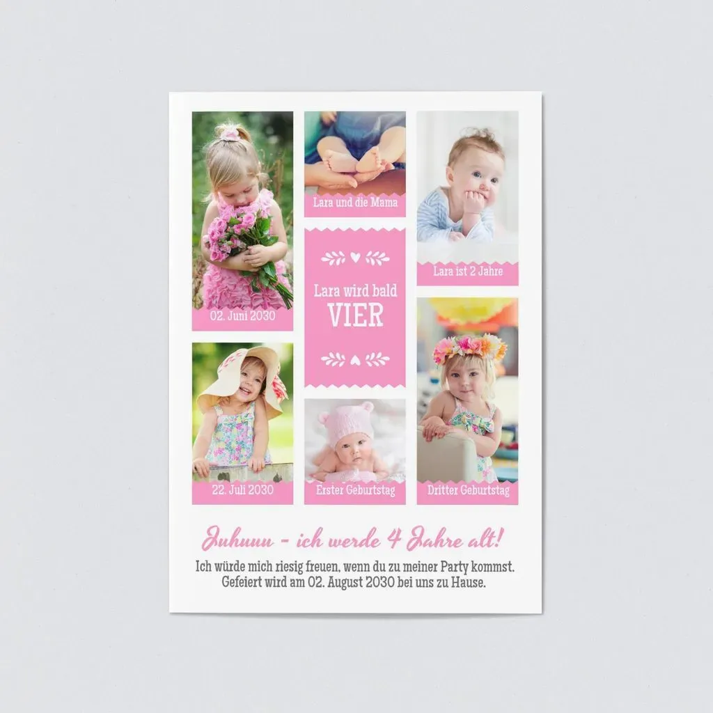 Einladungskarten Kindergeburtstag (5 Karten) selbst gestalten, Bildergalerie - Pink