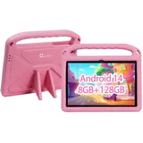 CWOWDEFU 10 Zoll Kinder Tablet,Android 14 Tablet für Kinder mit Family Link Kindersicherung, 8GB+128GB bis zu 1TB,WiFi 6,GMS,Lerntabletts für Kleinkinder,stoßfestes Eva Gehäuse Face ID(Pink)