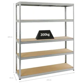 Proregal Schwerlastregal Stahl 150 x 180 x 45 cm silber