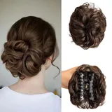 Haarknoten-Haarteil mit Haarklammer, zerzauste Hochsteckfrisur, elastisches Haarband, gelocktes Haar, Dutt, Haargummi für Damen, Mittelbraun