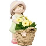 Outsunny Gartenfigur Mädchen mit Blumentopf Wetterbeständige Gartenstatue