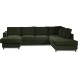 best mobilier Lisa Design Jake - Wohnlandschaft - mit Schlaffunktion und Bettkasten - 7-Sitzer - aus Cord - rechts Grün
