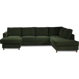 best mobilier Lisa Design Jake - Wohnlandschaft - mit Schlaffunktion und Bettkasten - 7-Sitzer - aus Cord - rechts Grün