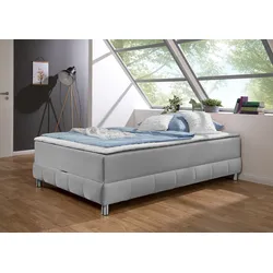 Boxspringbett INOSIGN "Vaasa", silber, B:146cm L:226cm, Komplettbetten, für Dachschrägen geeignet, inkl. Bettkasten und Topper