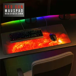 CSL Gaming Mauspad, XXL Schreibtischunterlage 900 x 400mm, Präzision & Geschwindigkeit, Rote Sonne