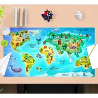 cover-your-desk cover-your-desk.de Schreibtischunterlage – “Weltkarte in deutsch mit vielen Tieren“ (L)74 x (B)40 cm | Gr.: onesize