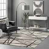 Calore Teppich Wohnzimmer Beige Schlafzimmer Teppich Flauschig Kurzflor Teppich Waschbarer Teppiche Dunkelbraun Gestreifter Teppich