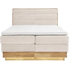 otto home Boxspringbett OTTO HOME "JENNA in verschiedenen Farben und Breiten erhältlich", beige (sabbia), B:164cm L:216cm, Komplettbetten, Boxspringbett, LED-Beleuchtung, mit zertifizierten, recycelten Bezugsstoffen