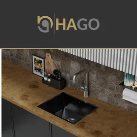 Hago Edelstahl 50 x 40 mm Einbauspüle Anthrazit Handbetätigung 500 x 400 mm