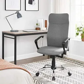 Songmics Bürostuhl, ergonomischer Schreibtischstuhl, Drehstuhl, gepolsterter Sitz, höhenverstellbar und neigbar, bis 120 kg belastbar, grau Stoff, mit Kopfstütze,