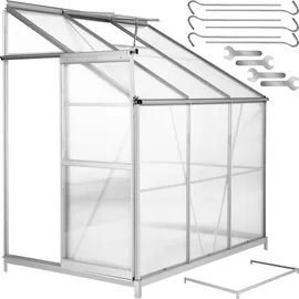 Tectake tectake® Anlehngewächshaus, 4,09 m3, mit Fundament, UV-beständig und wärmedämmend, 192 x 128 x 202 cm