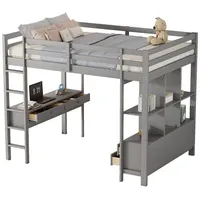 OKWISH Kinderbett mit Schreibtisch, Funktionsbett Stauraumbett Hochbett Jugendbett (Hochbett,mit Stauraumschubladen und Unterbettschreibtisch Loftbett aus Kiefernholz für Kinder – Sicher, stabil und platzsparend für Lern- und Arbeitsbereich – Flexibel montierbar mit 6 Schubladen., 140 x 200cm), Ohne Matratze grau