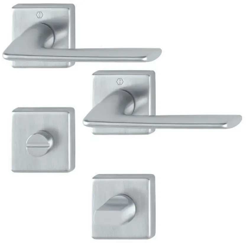 Hoppe Türdrücker Houston Rosette BAD Messing F41-R satiniert Drückergarnitur Tür