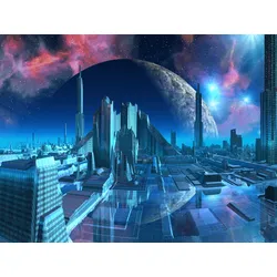 Fototapete PAPERMOON "PLANETEN-FUTURISTISCH WELTRAUM MOON GALAXIE UNIVERSUM", bunt, B:3,00m L:2,23m, Vlies, Tapeten