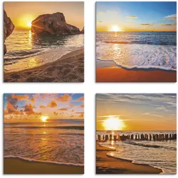 Leinwandbild ARTLAND "Sonnenuntergänge am Strand & Meer", orange (farbe bild(er): orange), B:30cm H:30cm, Canvas, Leinwand, MDF, Bilder, 4er Set, verschiedene Größen