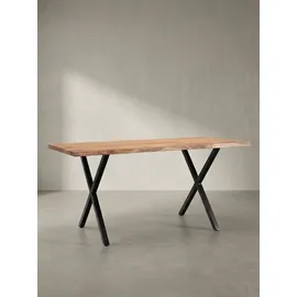 KADIMA DESIGN Bürotisch Massivholz Groß 160x80 Akazie Schreibtisch Goldbraun-Schwarz Baumkante Industrial Kreta Kollektion Kadima Design