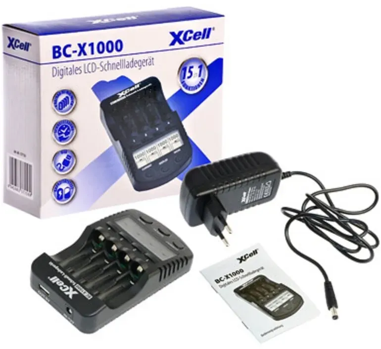 1x XCell Schnellladegerät/ LCD Anzeige/USB Anschluss/ Refresh Funktion/Testfunktion BC-X1000