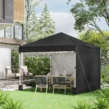 Outsunny Faltpavillon 3 x 3 m inkl. 2 Seitenteile Schwarz