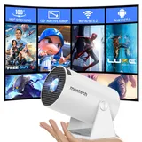 mentech Mini Beamer, 180° drehbarer Mini Projektor mit WiFi und Bluetooth, 130" Smart-Projektor mit Android TV 11.0, 1080P, 2.4G/5G WiFi 6, Automatische Trapezkorrektur für Heimkino, Weiß