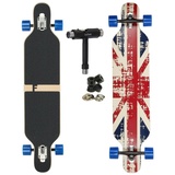 FunTomia Longboard Longboard in 3 Flex Stufen Camber Ahornholz + T-Tool mit LED Rollen, Camber Twin Tip