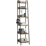 Woltu Standregal mit 6 Ebenen, Küchenregal mit 4 Haken, Bücherregal im Industriestil, Lagerregal im Wohnzimmer Küche, Regal aus MDF Metall, schmales Leiterregal schwarz