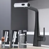 Kelleria Wasserhahn Küche Schwarz, Küchenarmatur Ausziehbar Wasserfall, Mischbatterie Spültischarmatur mit Brause 3 Strahlarten, Kaltstart Hochdruck Armatur Küche 360° Schwenkbar, Edelstahl