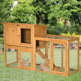 PawHut Kaninchenstall mit herausnehmbarer Bodenwanne und Rampe 141 x 60 x 86 cm orange