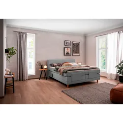 Boxspringbett ALINA "Primus", grau (anthrazit xbo 9), B:192cm L:212cm, Struktur fein XBO (100% Polyester), Komplettbetten, Boxspringbett, mit motorischer Verstellung, inkl. Matratzen und Topper