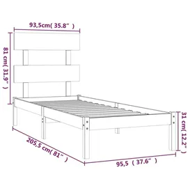 vidaXL Massivholzbett 90 x 200 cm Beige