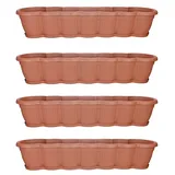 Hti-Living Blumenkasten mit Untersetzer 80 cm 4er Set Terracotta