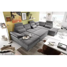 ed exciting design Wohnlandschaft JAKARTA mit Bettfunktion, Bettkasten, Kopfstützen, Nierenkissen grau