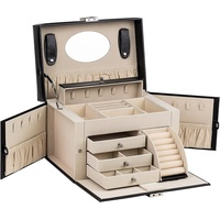 AdelDream Schmuckkasten Luxus-Schmuckkästchen, Schmuckkoffer, abschließbar, 4 Ebenen mit 3 Schubladen schwarz