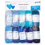 Gründl Cotton Quick Mini Shades of Blue Set zum Stricken und Häkeln 10 x 15 g, 100% Baumwolle, 15 g / 37 m, Blau