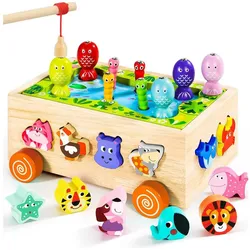 LENBEST Magnetspielbausteine Montessori Spielzeug ab 1 2 3 Jahr, (Magnetisches Angelspiel Holzspielzeug, 6 in 1 Motorikspielzeug Lernspielzeug, Sortier- & Stapelspielzeug), 2 3 4 Jahre Mädchen Junge Kleinkind Geschenk
