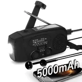 Notfall Kurbelradio 5000mAh, Solar & Handkurbel, AM/FM/NOAA Wetterradio, LED Taschenlampe, SOS Alarm, für Katastrophen & Outdoor