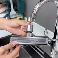 Wasserhahn Küche, Hochdruck Küchenarmatur mit 3 Strahlarten, 360 ° Drehbare Mischbatterie Küche, Wasserfall Spültischarmatur mit Brause, Silber