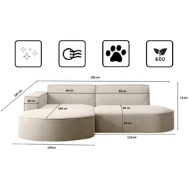 kaiser möbel Ecksofa Designer MODENA STUDIO stoff Dicker cord Poso Beige Links