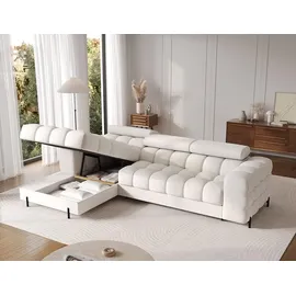 moeblo Polsterecke, Eckcouch Wohnlandschaft Sofa mit Ottomane Eckgarnitur - Ecksofa Neviro L - Weiß (Amore 01) - Weiß