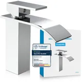 Bächlein Badarmatur Tamina in Wasserfall-Design, Einhebelmischer mit langlebiger Keramikkartusche und Montage-Set, Bad Wasserhahn Chrom