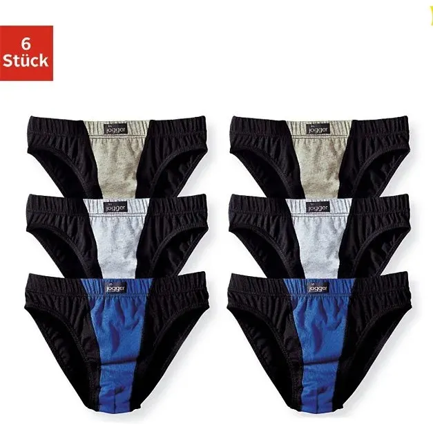 Slip LE JOGGER, Mädchen, Gr. 140, 6 Stk., bunt (blau, schwarz, grau, schwarz, khaki, meliert, schwarz), Jersey, Obermaterial: 100% Baumwolle, unifarben, körpernah, Unterhosen Slip, mit elastischem Beinabschluss, aus Jersey-Material, zweifarbige Optik