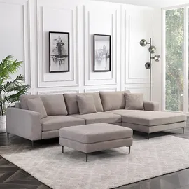 Home Deluxe Sofa Beige, Kunststoff, Holz, 340x188 cm, Wohnzimmer, Sofas - Couches, Wohnlandschaften, Ecksofas