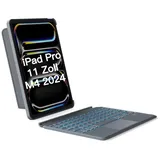 Inateck Hülle mit Tastatur für iPad Pro 11 2024,Ace-Touch Tastatur mit Touchpad für iPad Pro 11 Zoll (M4 2024),Abnehmbare,7-Farbiger Hintergrundbeleuchtung,Hoch-/Querformat Ständer,QWERTZ,KB04111