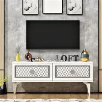 Hanah Home Stylish TV Stand, White & Silver, 120 x 49 x 29.6 cm | 100% Melamine Coated Particle Board, 18 mm Thick | Modern Design for Living Room & Entertainment Spaces