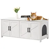 Vevor Katzenschrank, Katzenklo Schrank mit Doppelräumen, Katzentoilettenschrank aus Holz, passend für die meisten Katzentoiletten, Braun & Weiß