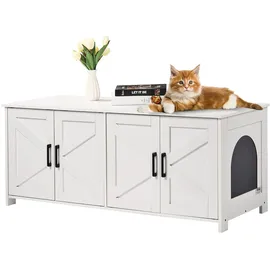 Vevor Katzenschrank, Katzenklo Schrank mit Doppelräumen, Katzentoilettenschrank aus Holz, passend für die meisten Katzentoiletten, Braun & Weiß