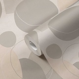 A.S. Création Tapete Grau Weiß mit Kreisen 385954 Moderne Design Vliestapete für Wohnzimmer 10,05x0,53m 385954