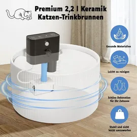 feelneedy Smarter Haustier Trinkbrunnen aus Keramik,Kabelloser Katzenbrunnen,mit Radar-Sensor,4000mAh Akku, 4-Schicht-Filterung & Ultra-leiser Pumpe, 3 Modi,... - Weiß