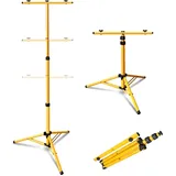 Yugodex Teleskop Stativ für Baustrahler, Stativ für LED strahler, Höhenverstellbar Flutlicht Ständer 64 bis zu 160cm, Flutlicht Stativ, Gelb Stahlstativ (Doppelhalterung)