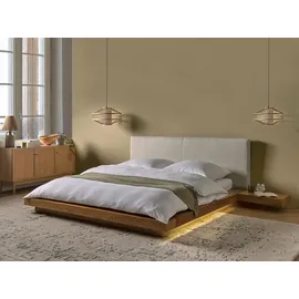 Beliani Bett mit LED Bouclé Zen 160 x 200 cm Led Naturfarbene Esche